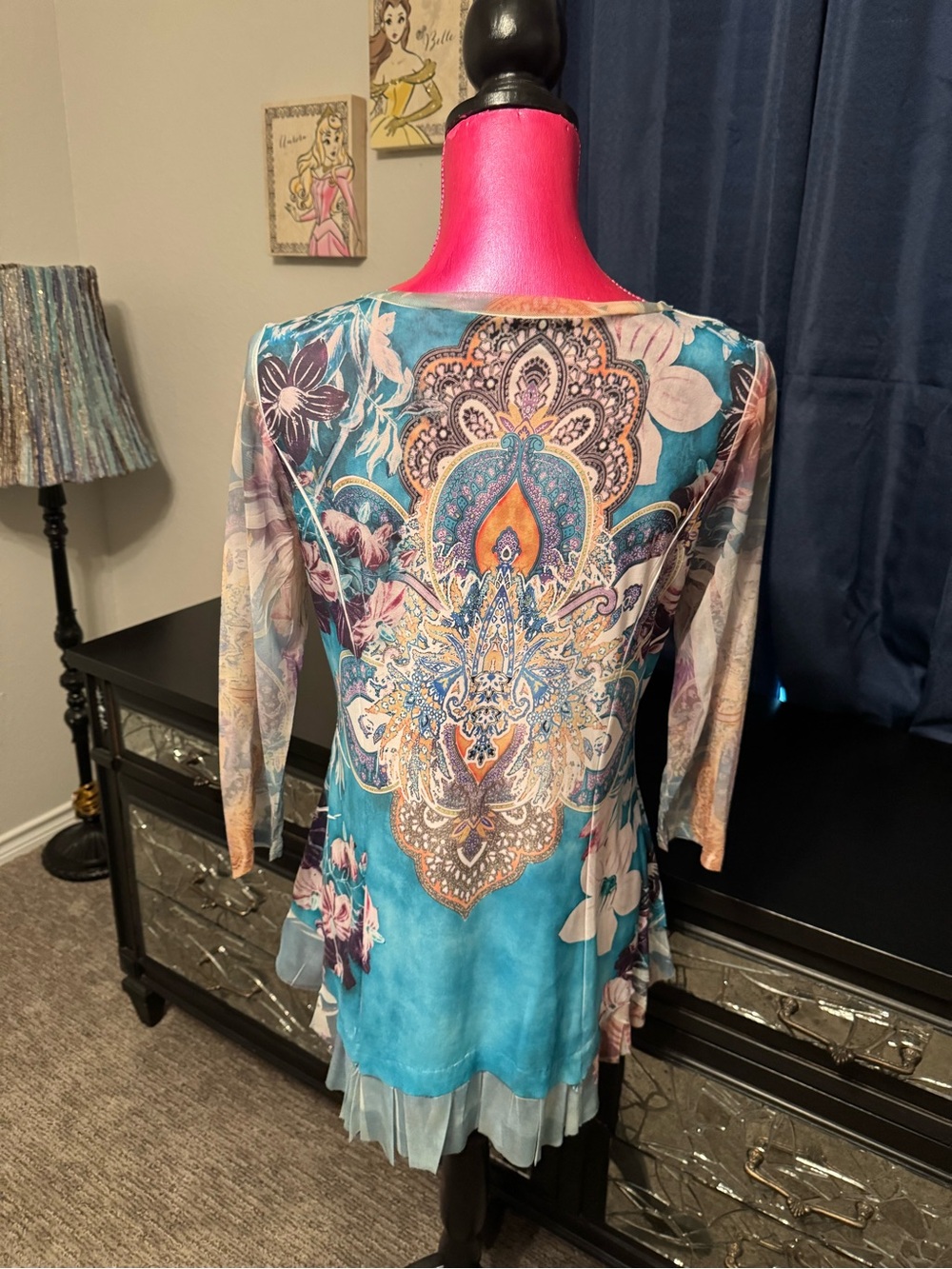 Women's Blue Floral Paisley Print Tunic Top